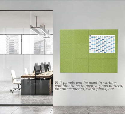 LAJAR Large Felt Wall Tiles, 12 Pack Cork Board Alternative with Removable Adhesive Tabs, Bulletin Pin Boards for Office, School and Home (Fruit Green)