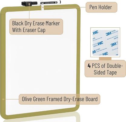 Mr. Pen- Dry Erase Board, 14” x 11” with a Black Dry Erase Marker, Olive Green Frame, Small White Board, White Board for Kids, White Board for Students, Small Dry Erase Board, Mini White Board