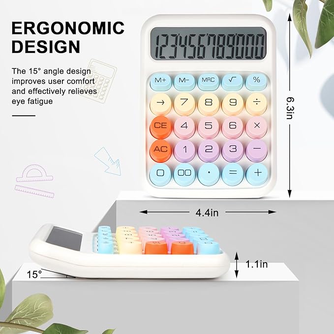 Mechanical Switch Calculator with Big Buttons, Calculators Desktop, 12 Digits, Large LCD Display, Desk Calculator, Cute Pink Calculator for Teachers Students Basic Office (White)