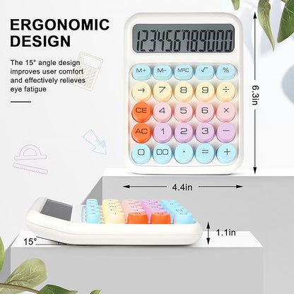 Mechanical Switch Calculator with Big Buttons, Calculators Desktop, 12 Digits, Large LCD Display, Desk Calculator, Cute Pink Calculator for Teachers Students Basic Office (White)