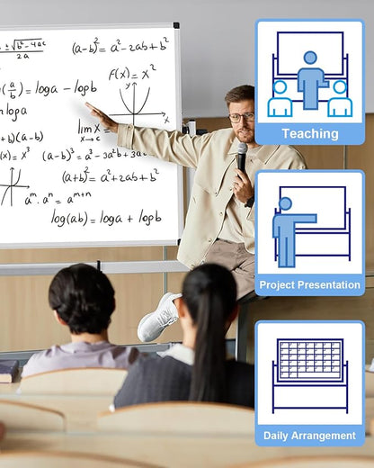 XBoard Magnetic Mobile Whiteboard, Double Sided Magnetic Dry Erase White Board on Wheels, Large Portable Easel with Stand and Aluminium Frame for Home School Office (Calendar 48x36-Inch)