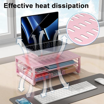 gianotter Computer Monitor Stand Riser, office organizer with Drawer, Office Organizers Storage for Classroom Office Supplies (Pink)