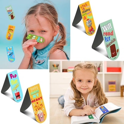48 Pack Scented Bookmarks Magnetic Scratch and Sniff Bookmarks Fruit Food Bookmarks for Kids Cute Bookmarks with Sayings Christmas Bookmarks for Kids Students Teens Teachers (Food Flavor)