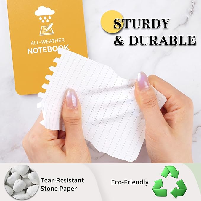 Waterproof Notebook, 4 Pack Top-Spiral Pocket Notepad, 3" x 5" Weatherproof NotePad, All Weather Police Pocket Notebook Little Memo Steno Note Pads for Outdoor Office School Recording, Black