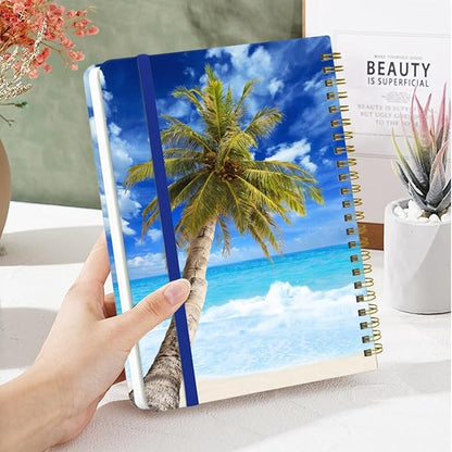 Spiral Notebook - A5 Spiral Notebooks, 8.3'' × 5.8'', 160 Pages, Aesthetic Journaling Notebooks for Women, College Lined Notebook with Elastic Closure, Back Pocket, for School Office, Tree