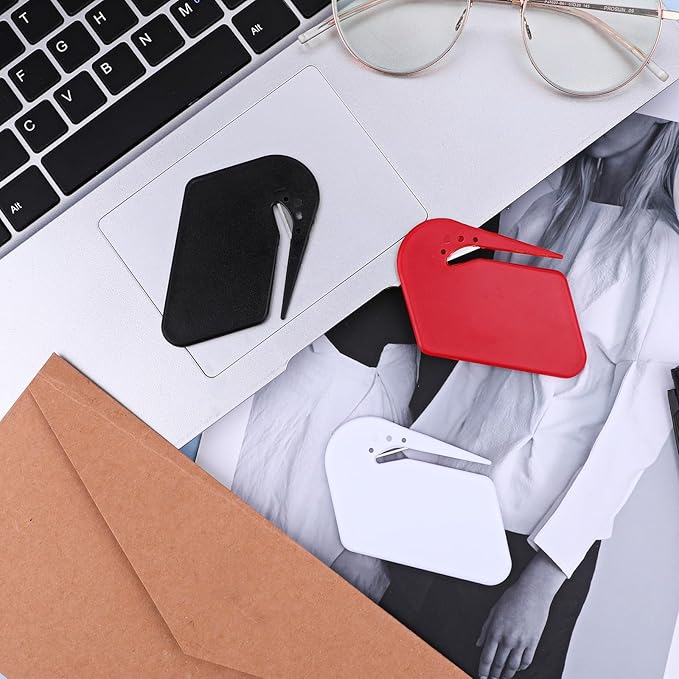 6 Pcs Letter Opener Envelope Slitter Plastic Mail Opener Blade with Safety Concealed Razor Blade Guiding Tip for Clear Cut Package Paper Cut Wrapping Office Home Business