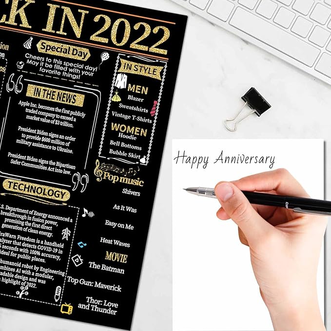 Joycard 3th Anniversary Card for Women Men, Gold Wedding Card for Wife Husband, Sweet Marriage Decorations Gifts for Couple, Perfect for Her Him on Anniversary Day, Back in 2022