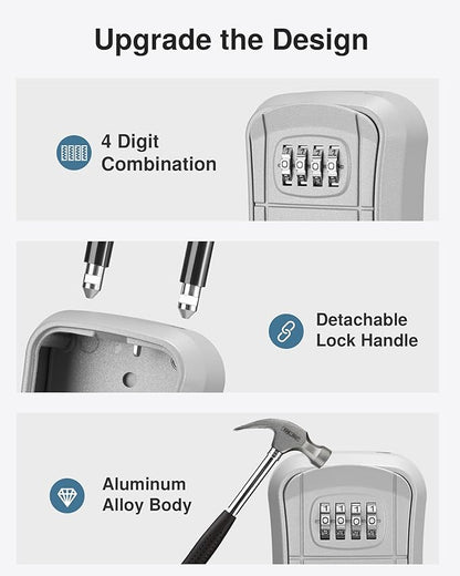 Puroma Key Lock Box, Portable Combination Lockbox Wall-Mounted Key Storage Box for House Keys, Resettable Code Safe Security Lock Box for Home, Office, Apartment Spare Key Storage (1 Pack, Silver)