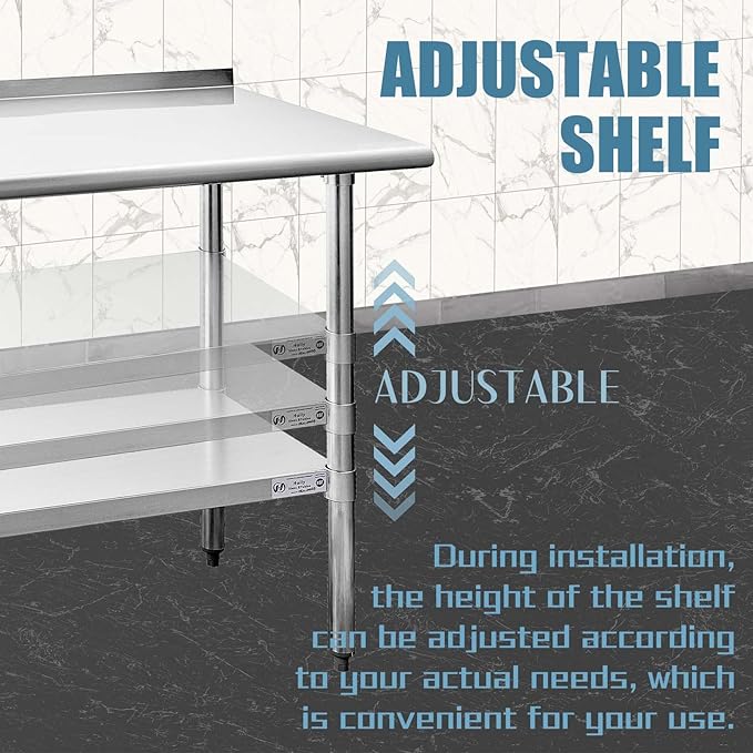 HALLY Stainless Steel Table for Prep & Work 24 x 60 Inches with Caster Wheels, NSF Commercial Heavy Duty Table with Undershelf and Backsplash for Restaurant, Home and Hotel