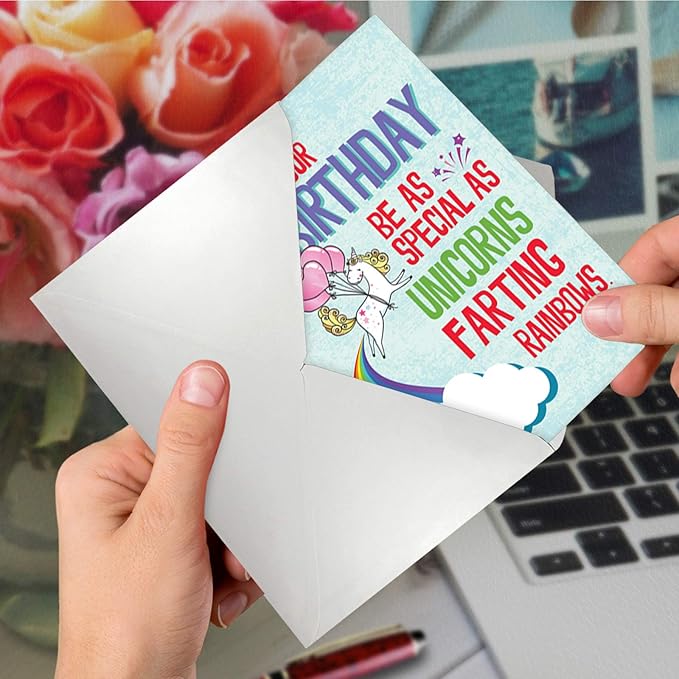 NobleWorks - Funny Happy Birthday Card with Envelope - Colorful Humor Card, Greeting Note - Unicorns and Rainbows C6892BDG