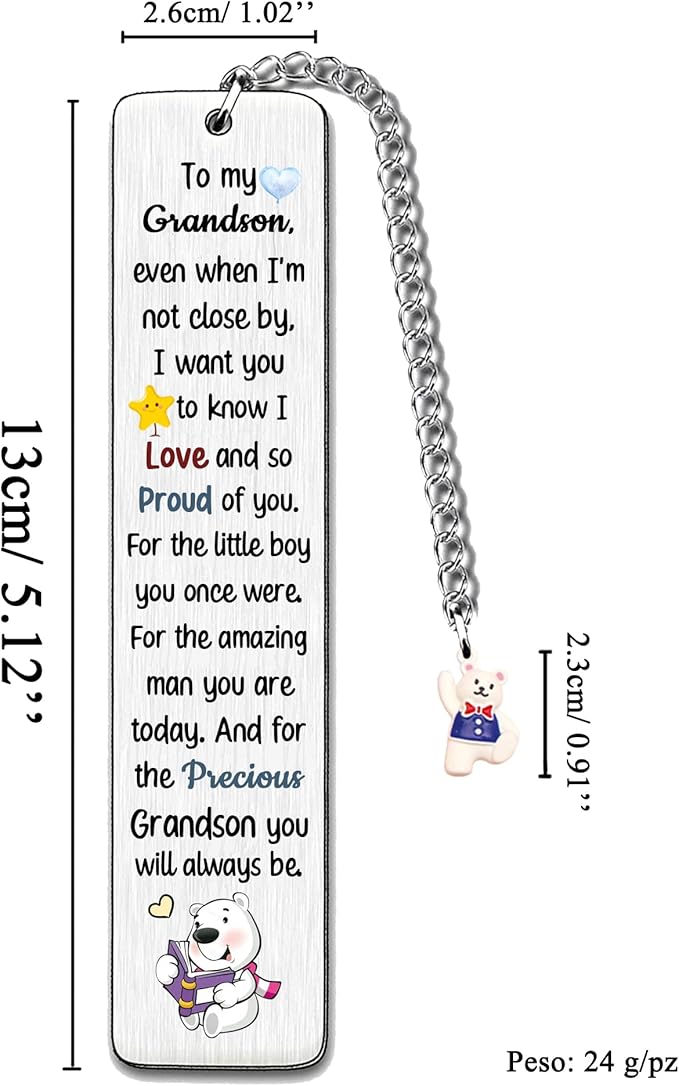 Grandson Bookmarks Birthday Gift Christmas Encouragement Bookmark Teens Graduation Distance Farewell Back to School Present Appreciate Reminder Go to University Love Proud of You Keepsakes Cute Bear