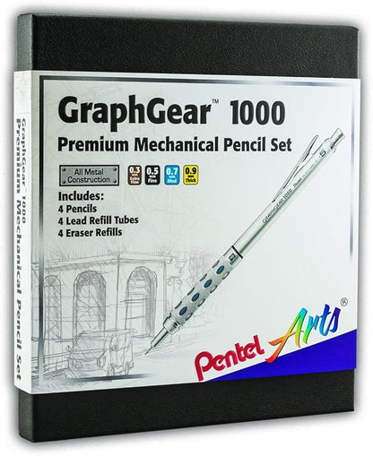 Pentel Arts GraphGear 1000 Mechanical Pencil Premium Gift Set with Refill Leads & Erasers (PG1000BXSET)