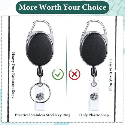 Honoson Heavy Duty Retractable Badge Reels Batch ID Badge Holder Retractable Clip Bulk Card Key Holder with Ring for Office Worker Employee, Doctor Nurse Gifts(Black,50 Pcs)