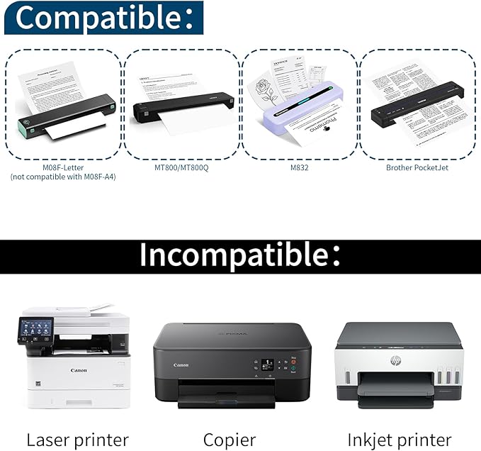 200 Sheets Thermal Printer Paper 8.5''×11'' US Letter Size Thermal Paper Compatible with Peripage, Munbyn, Jadens, HPRT, Phomemo Letter Portable Printer, Folded, Continuous, Perforated Thermal Paper