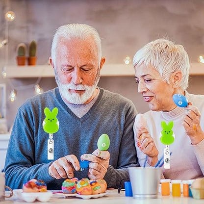 Easter Bunny Badge Reels Retractable ID Name Badge Holder Green Rabbit Cute Badge Reels Acrylic Clips Easter Party Gifts for Nurse Doctor Teacher Student Office Supplies