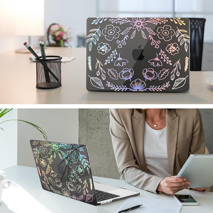 Fintie Case for MacBook Air 13.6 Inch A3113 A2681 (2022 2023 2024 Release) - Snap On Hard Shell Cover for MacBook Air 13.6" M2 M3 Chip with Liquid Retina Display and Touch ID (Garden-Black)