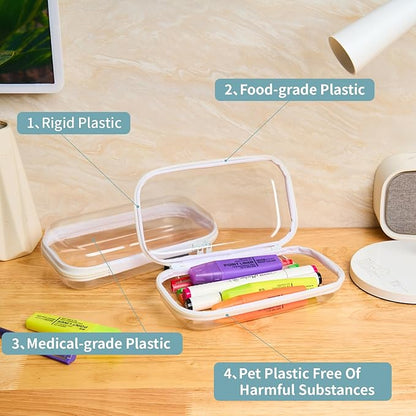 Bliss Bins Set of 2 - Hard Sided Clear Zipper Case for Storage - Professional-Grade Plastic Hard Shell Zippered Organizers, Cosmetic Bag, Snack Bins