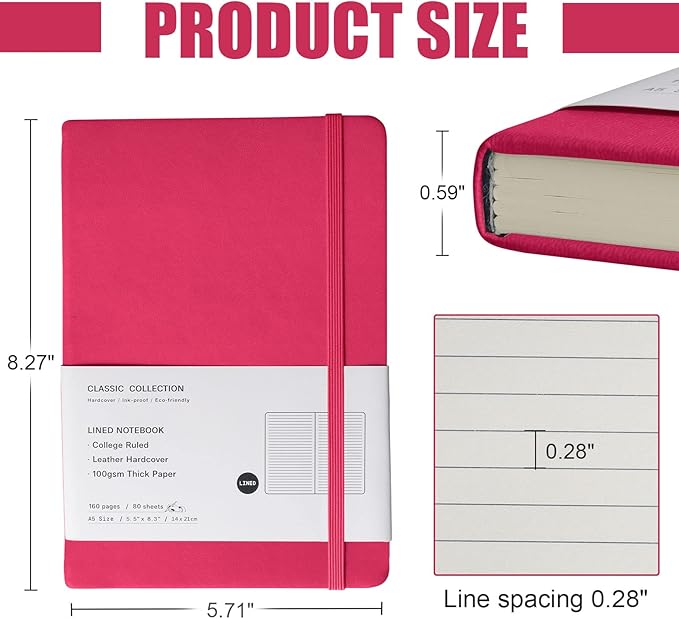 Lined Journal Notebook, (Rose Red), 160 Pages, Medium 5.7 inches x 8 inches - 100 gsm Thick Paper, Hardcover