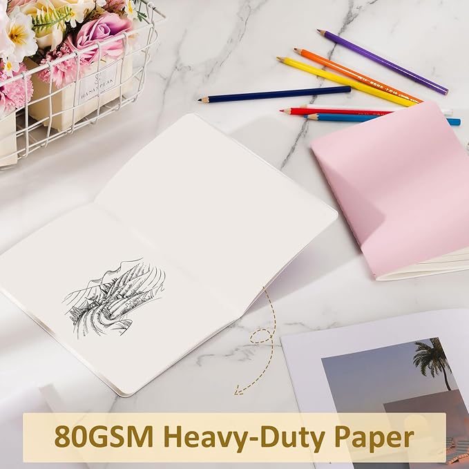 Ddaowanx Notebooks, Journals in Bulk, Blank Paper Sketchbooks, 72 Pages, 36 Sheets, 80GSM, 8.3x5.5 Inch, A5 Size, Travel Writing Notebooks Journal for Office School Supplies (Blank-8pack, 8 Colors)