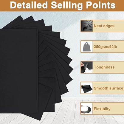120 Sheets Black Cardstock 8.5 x 11 Printer Paper, 92lb Heavyweight Black Card Stock for DIY Cards, Thank You Cards, School Crafting, Wedding, Invitations