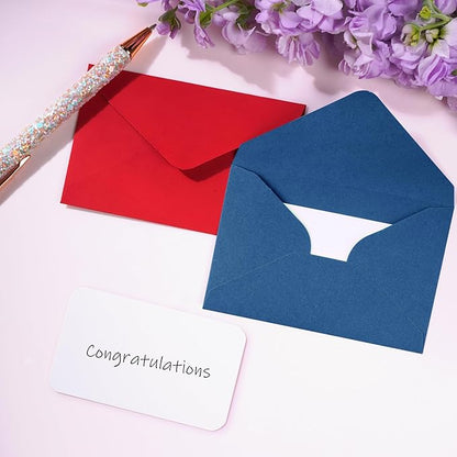 jiebor 100 Sets Small Envelopes with Small Blank Gift Business Card Wedding Invitation Pocket Envelopes for Graduations Wedding Shower Holiday 4.37 x 2.91 Inch