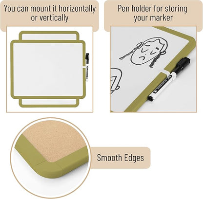 Mr. Pen- Dry Erase Board, 14” x 11” with a Black Dry Erase Marker, Olive Green Frame, Small White Board, White Board for Kids, White Board for Students, Small Dry Erase Board, Mini White Board