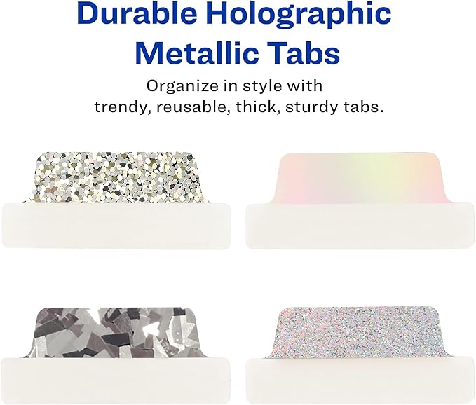 Avery Ultra Tabs Luxe Collection, 2.5" x 1" Margin Tabs, Holographic Iridescent Designs, 16 Repositionable Page Tabs (74179)