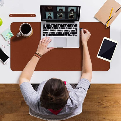 Boutilon Leather Desk Pad 35"x 17" Non-Slip Mouse Pad,Office Desk Mat,Waterprooft PU Leather Desk Blotter,Desk Pad Protector,Desk Writing Pad for Home Office Decor (L-Brown,35"x 17")