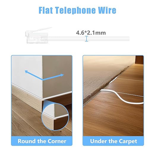 Phone Cord for Landline, 2 Pack 26 Feet(8M) RJ11 6P4C Phone Extension Cord, White Telephone Wire, RJ11 Telephone Cable with Fax/Modem for Office or Home