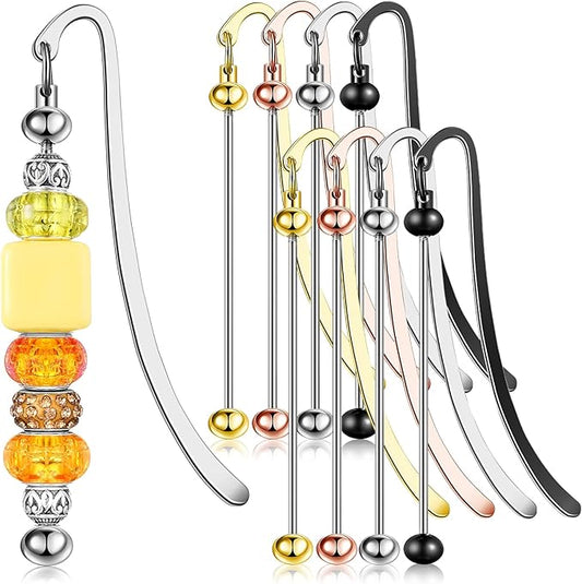 8 Pcs Beadable Bookmarks DIY Metal Blank Bar Bookmark for Beads Modern Beaded Bookmark Craft Jewelry Pendant Charm Gift for Book Lovers Student Teacher Office Supplies (Classic)