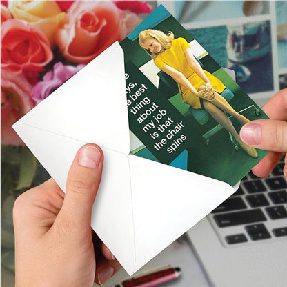 NobleWorks - Work Anniversary Card Funny - Retro, Vintage Notecard for Employees, Coworker, Women - Swivel Chair C4306ANG-WA