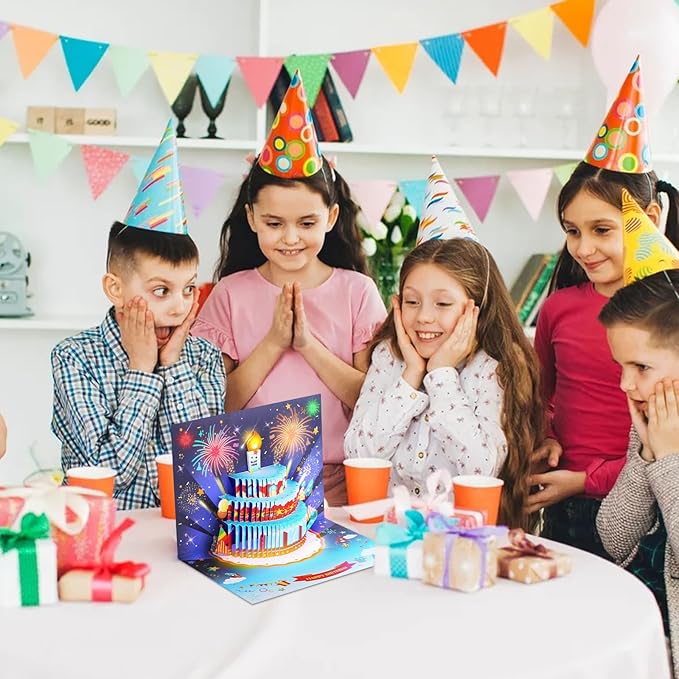 Rocket Birthday Cards for Kids, 3D Pop Up Birthday Card with Music and Light and Interactive Blowable Candle, Gift Card for Kids Children Boys Girls Son Daughter