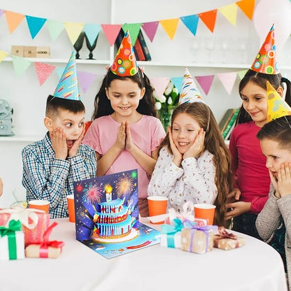 Rocket Birthday Cards for Kids, 3D Pop Up Birthday Card with Music and Light and Interactive Blowable Candle, Gift Card for Kids Children Boys Girls Son Daughter