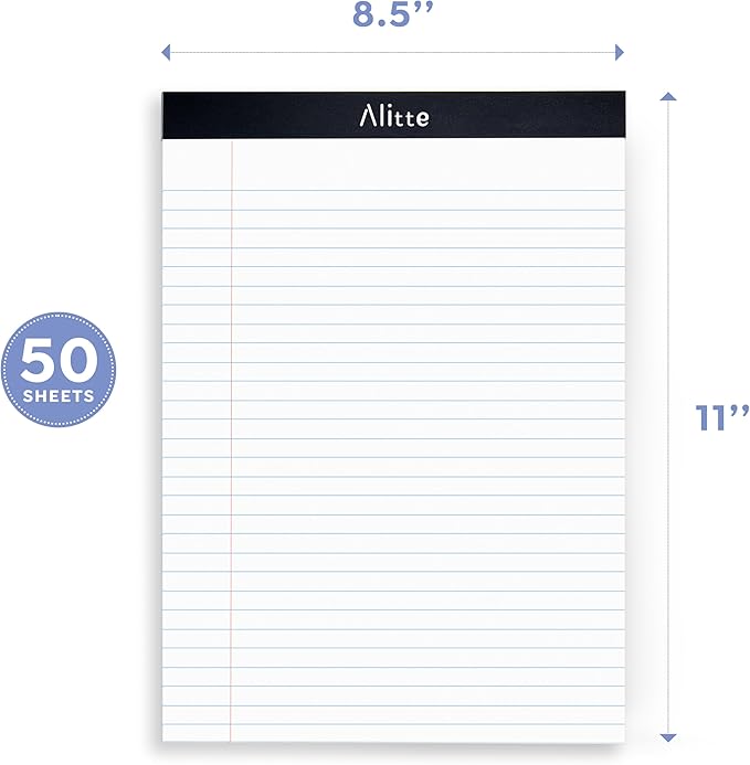 Legal Notepads 8.5 x 11, Pack of 3 - Perforated Wide Ruled Writing Pad - Premium Thick Paper, No Ink Bleeding - Blank Legal Pads For Home, Office, School, Business - 50 Sheets Per Notebook