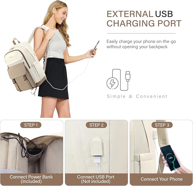 Cute Backpack,15.6 Inch Bookbag for Women,College Backpack for Women with USB Charger and Cute Wallet