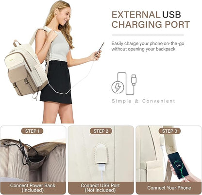 Cute Backpack,15.6 Inch Bookbag for Women,College Backpack for Women with USB Charger and Cute Wallet