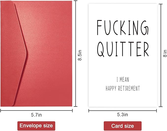 SuperShunhu Funny Retirement Card for Coworker Colleague, Retiring Card Gift for Women Men, Rude Happy Retirement Card, Fucking Quitter, I Mean Happy Retirement