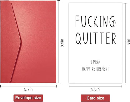 SuperShunhu Funny Retirement Card for Coworker Colleague, Retiring Card Gift for Women Men, Rude Happy Retirement Card, Fucking Quitter, I Mean Happy Retirement