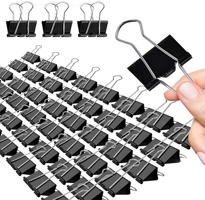 Black Binder Clips, 72 Pack, Standard 41mm, 1.6 Inch, Large Clips, Capacity 0.66 Inch, Binder Clips Large Size, Large Paper Clips, Office Clips, Great Binder Clips