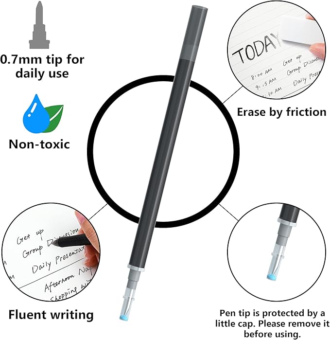 Vanstek 12 Black Erasable Gel Pen Refills, Gel Ink Refills Compatible with FriXion & Friction Erasable Pens, Fine Point 0.7 mm, Perfect for Writing Planner & Crossword Puzzles