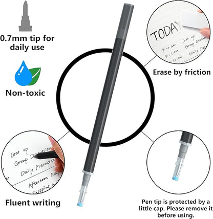 Vanstek 12 Black Erasable Gel Pen Refills, Gel Ink Refills Compatible with FriXion & Friction Erasable Pens, Fine Point 0.7 mm, Perfect for Writing Planner & Crossword Puzzles