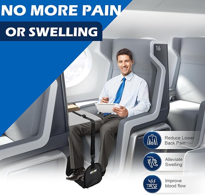 Foot Hammock for Plane Travel,Portable Airplane Foot Rest with Memory Foam and Hardboard,Adjustable Airplane Foot Hammock,Airplane Travel Essentials (Storage Bag Packaging)