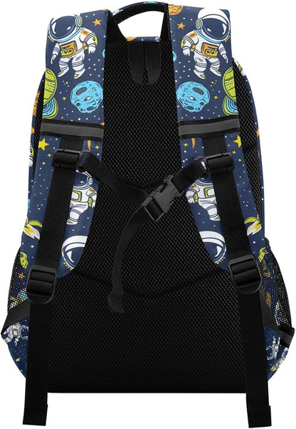 MNSRUU Laptop Backpack with Chest Strap, Astronauts and Alien in Space School Backpack, Travel Hiking Backpack for Boys Girls Teen Adult, Rucksack, Knapsack