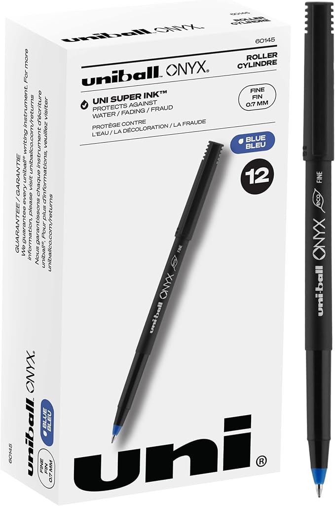 Uniball Onyx Rollerball Pen 12 Pack - Black & Blue, 0.7mm Fine Point Office Supply Gel Ink Pens