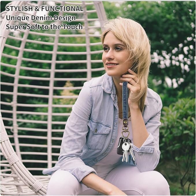 Fishent Denim Wristlet Keychain for Women Men, Cute Key Chain, Wrist Lanyards for Car Keys ID Badge Wallet Card Holder