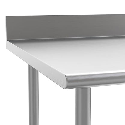 Flash Furniture Reese Commercial Stainless Steel Prep/Work Table for Back Kitchen, 430 Stainless Steel, 18 Gauge, Adjustable Shelf, 4" Backsplash, 30" x 48"