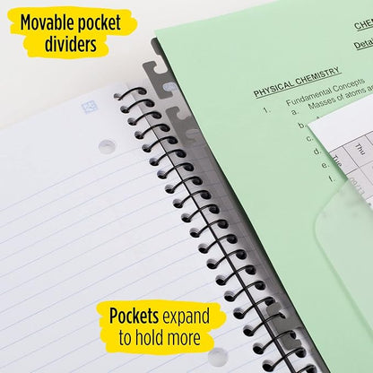 Five Star Advance Spiral Notebook + Study App, 3 Subject, College Ruled Paper, 8-1/2" x 11", 150 Sheets, Spiral Guard, Movable Tabbed Dividers and Pockets, Amethyst Purple (820060G)