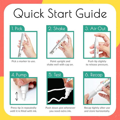 5 Acrylic White Paint Pens - Fine & Jumbo Size Ink Pens (1mm, 3mm, 6mm, 10mm, 15mm) - Permanent White Marker Ink for Rock Painting, Fabric, Tire, Metal, Wood, Canvas, Glass, Plastic, Ceramic