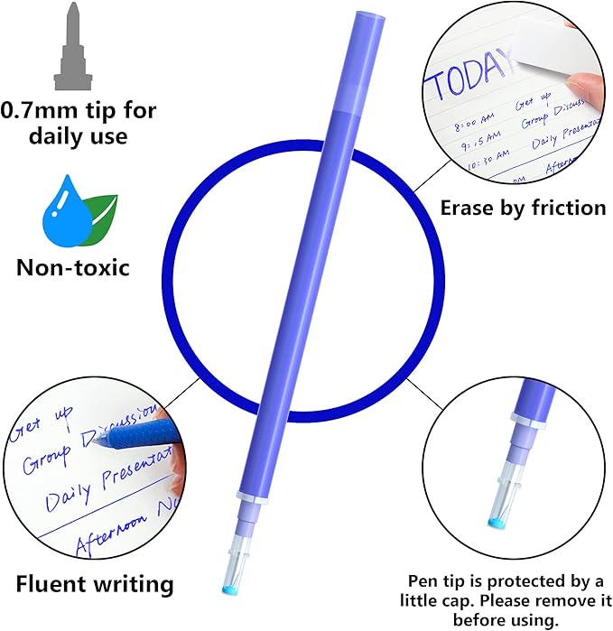 Vanstek 12 Pack 6 Blue 6 Black Erasable Gel Pen Refills, Gel Ink Refills Compatible with FriXion & Friction Erasable Pens, Fine Point 0.7 mm, Perfect for Writing Planner & Crossword Puzzles