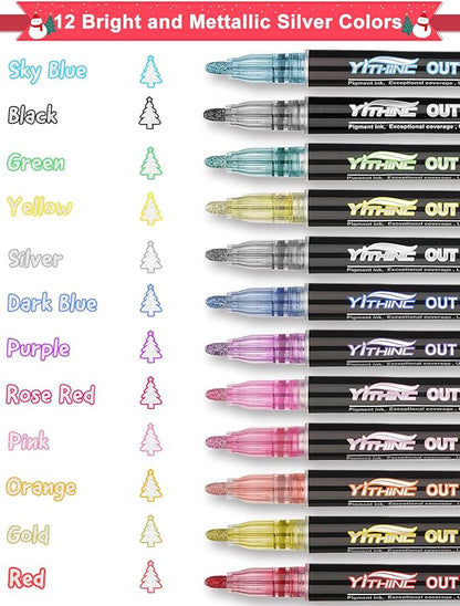 Outline Shimmer Markers, Easter Basket Essentials Stuffers, 12 Glitter Metallic Coloring Gel Pens, Tween Teen Girl Gifts Trendy Stuff, Cute School Art Craft Classroom Supplies Set for Kids Ages 4-16